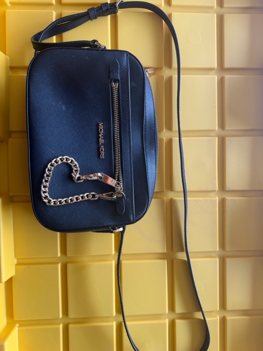 Michael Kors Saffiano Crossbody with Gold Heart Chain